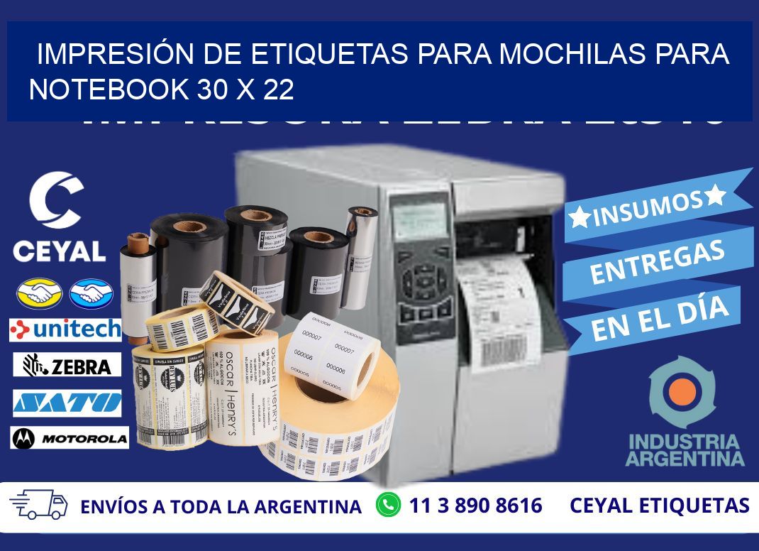 IMPRESIÓN DE ETIQUETAS PARA MOCHILAS PARA NOTEBOOK 30 x 22