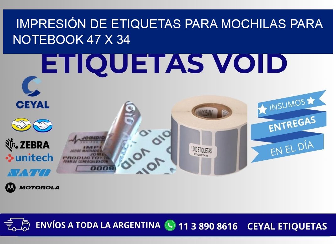IMPRESIÓN DE ETIQUETAS PARA MOCHILAS PARA NOTEBOOK 47 x 34