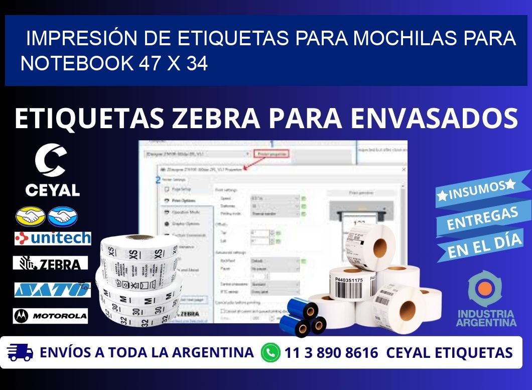 IMPRESIÓN DE ETIQUETAS PARA MOCHILAS PARA NOTEBOOK 47 x 34