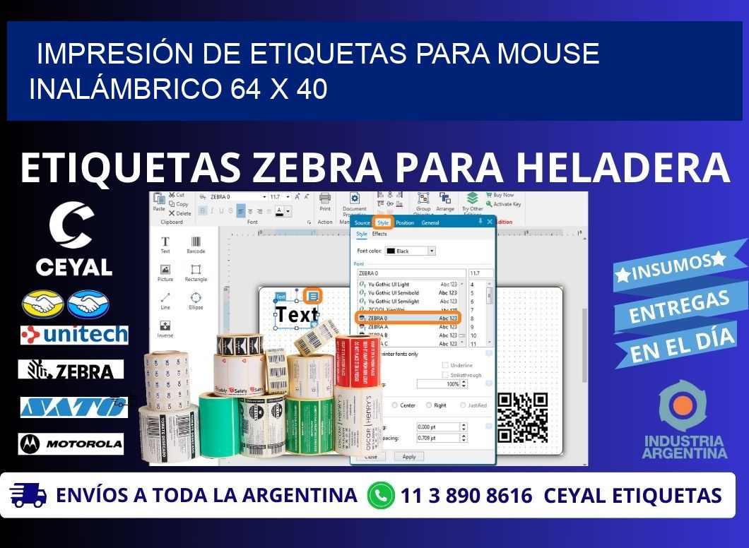 IMPRESIÓN DE ETIQUETAS PARA MOUSE INALÁMBRICO 64 x 40