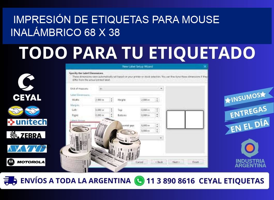 IMPRESIÓN DE ETIQUETAS PARA MOUSE INALÁMBRICO 68 x 38