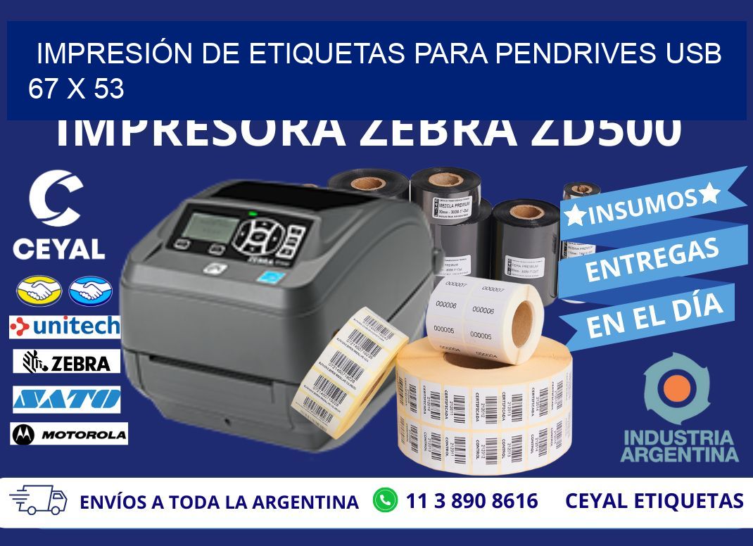 IMPRESIÓN DE ETIQUETAS PARA PENDRIVES USB 67 x 53