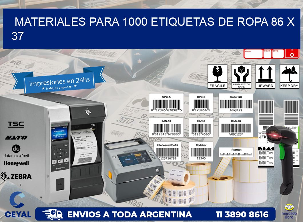MATERIALES PARA 1000 ETIQUETAS DE ROPA 86 x 37