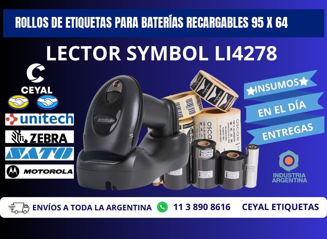 ROLLOS DE ETIQUETAS PARA BATERÍAS RECARGABLES 95 x 64