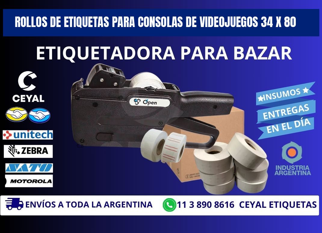 ROLLOS DE ETIQUETAS PARA CONSOLAS DE VIDEOJUEGOS 34 x 80