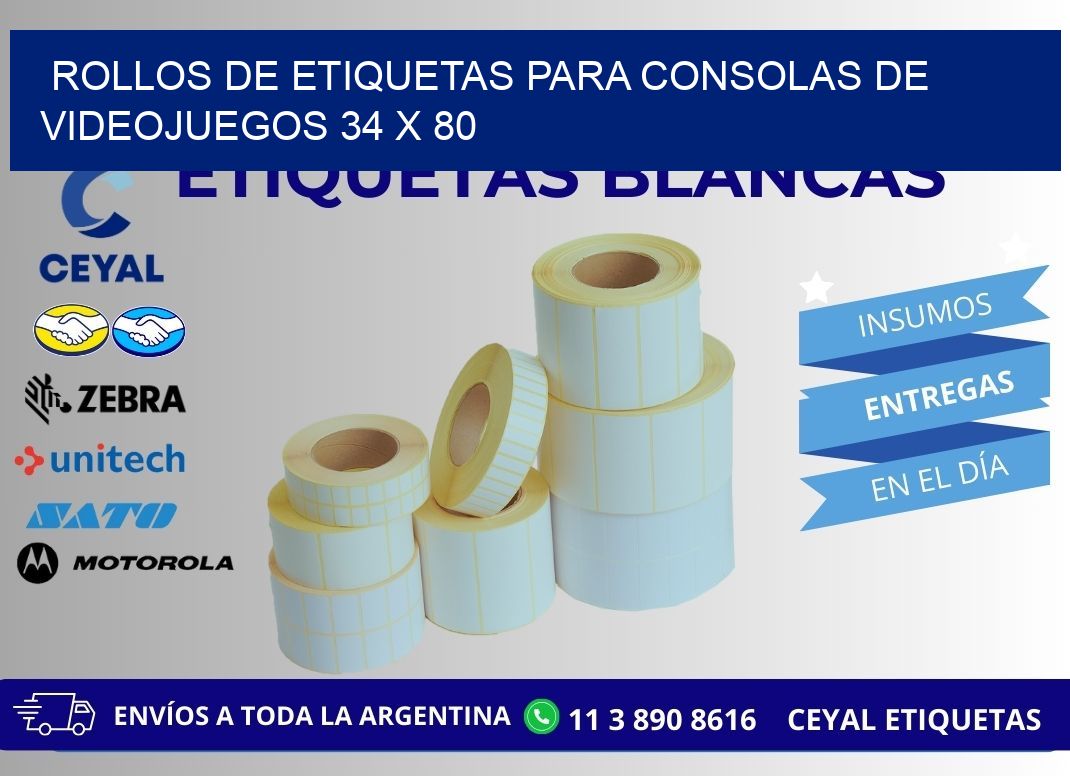 ROLLOS DE ETIQUETAS PARA CONSOLAS DE VIDEOJUEGOS 34 x 80