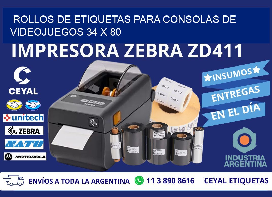 ROLLOS DE ETIQUETAS PARA CONSOLAS DE VIDEOJUEGOS 34 x 80