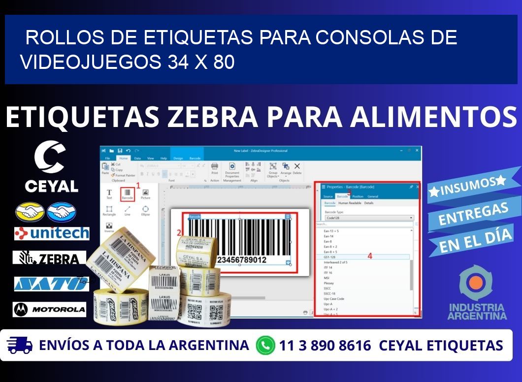 ROLLOS DE ETIQUETAS PARA CONSOLAS DE VIDEOJUEGOS 34 x 80