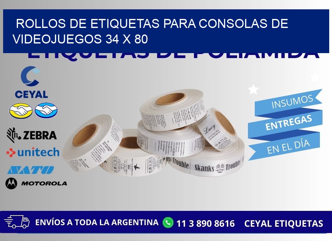 ROLLOS DE ETIQUETAS PARA CONSOLAS DE VIDEOJUEGOS 34 x 80
