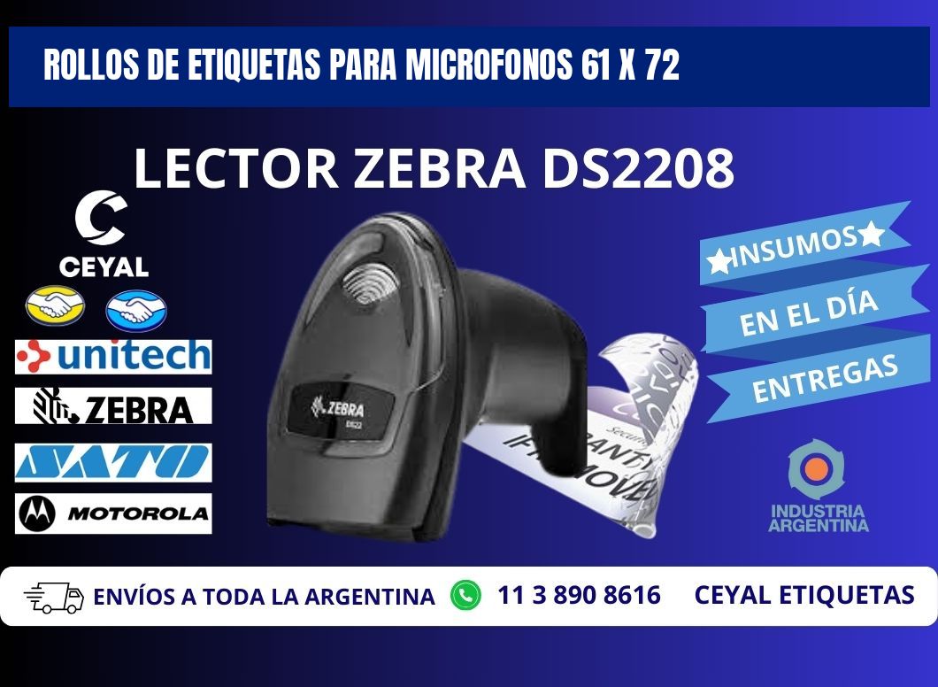 ROLLOS DE ETIQUETAS PARA MICROFONOS 61 x 72