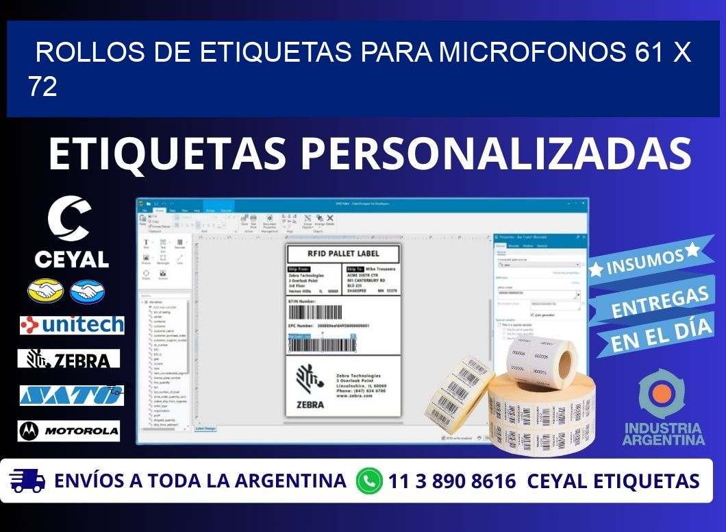 ROLLOS DE ETIQUETAS PARA MICROFONOS 61 x 72