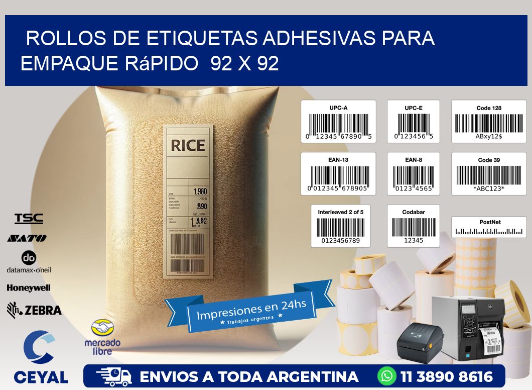 Rollos de Etiquetas Adhesivas para Empaque Rápido  92 x 92