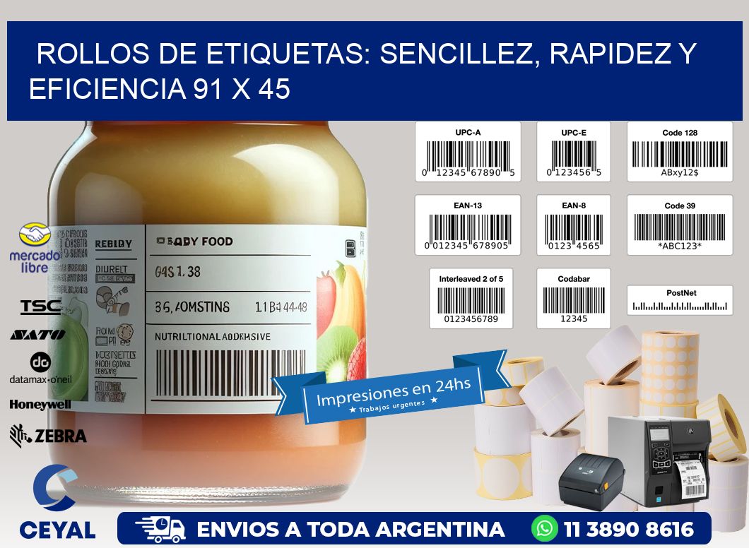 Rollos de Etiquetas: Sencillez, Rapidez y Eficiencia 91 x 45
