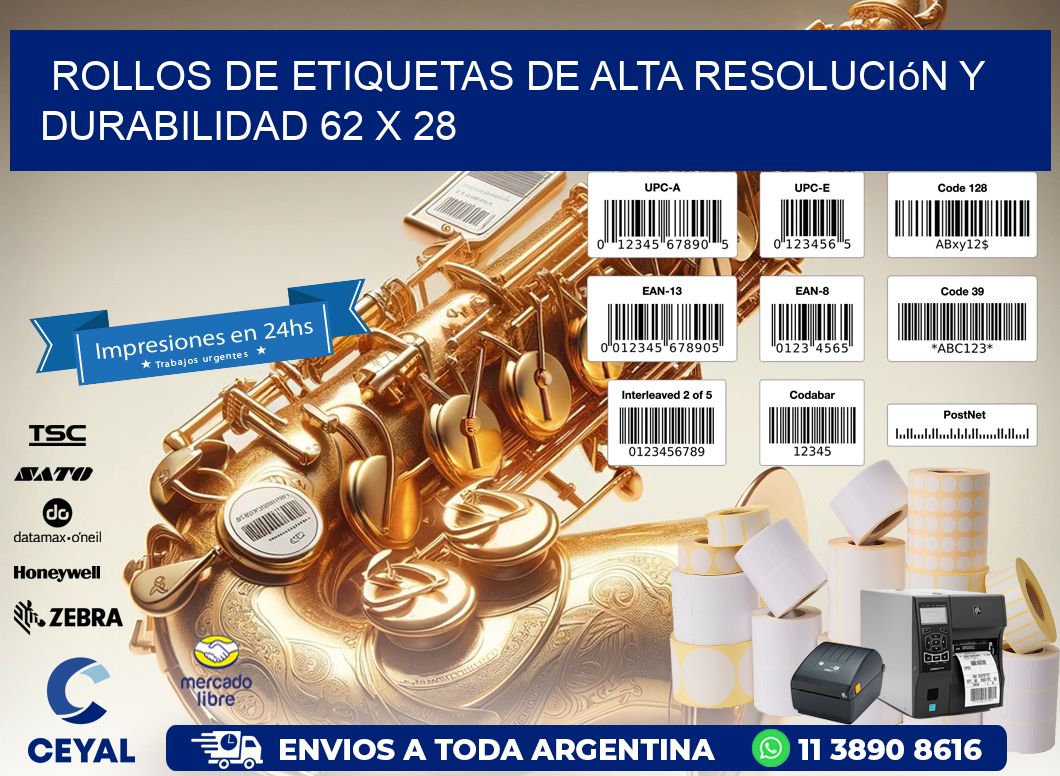 Rollos de Etiquetas de Alta Resolución y Durabilidad 62 x 28