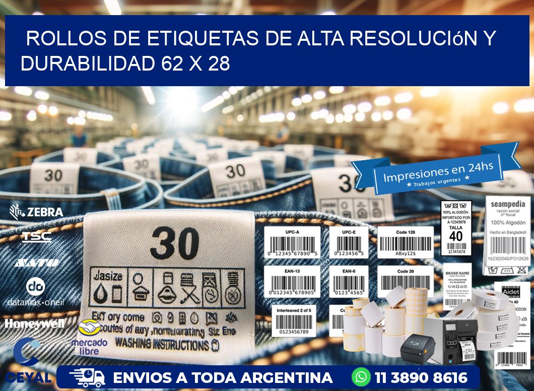 Rollos de Etiquetas de Alta Resolución y Durabilidad 62 x 28