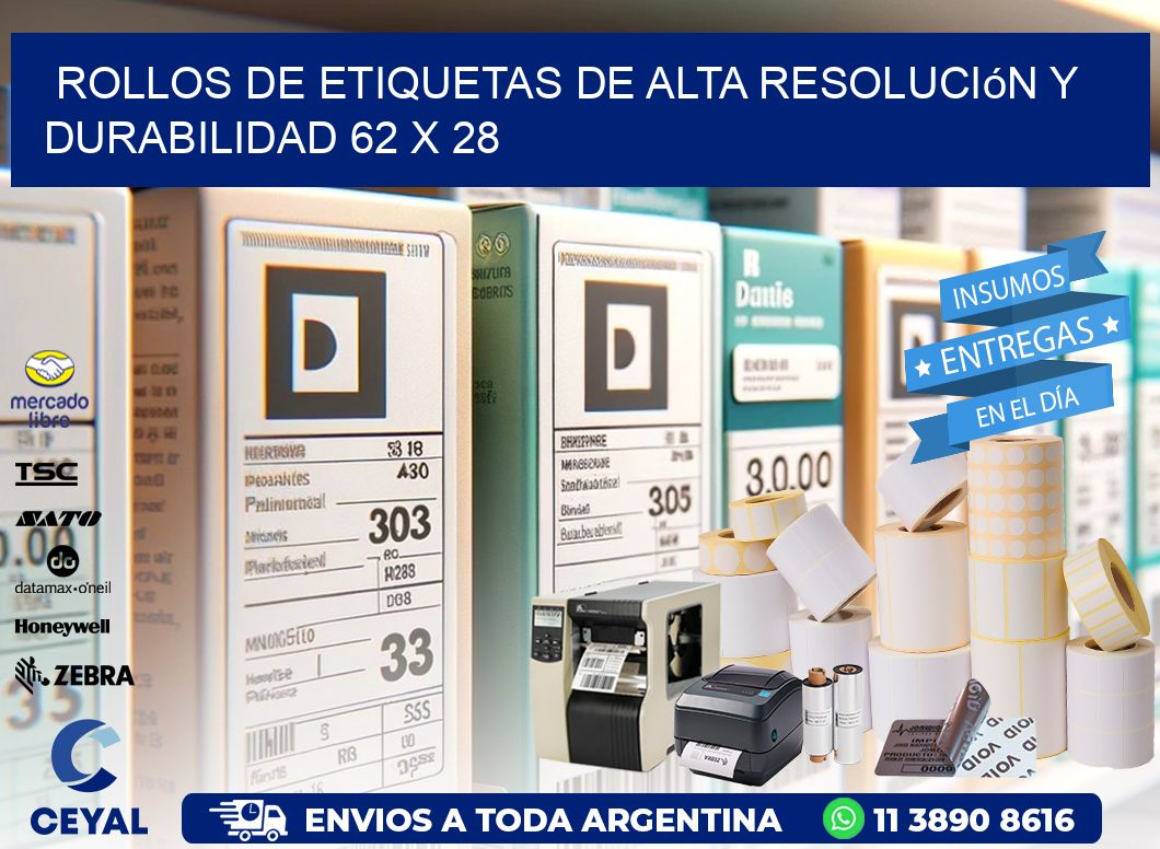 Rollos de Etiquetas de Alta Resolución y Durabilidad 62 x 28
