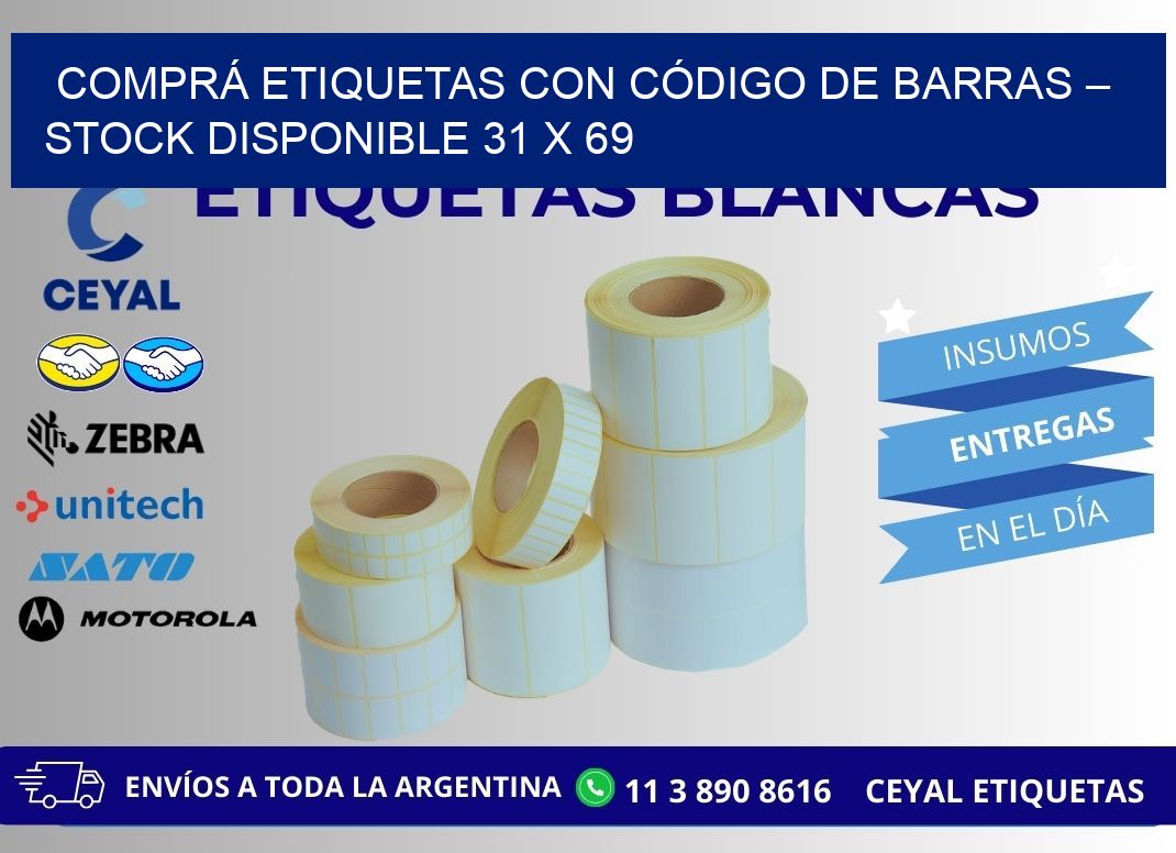 COMPRÁ ETIQUETAS CON CÓDIGO DE BARRAS – STOCK DISPONIBLE 31 x 69