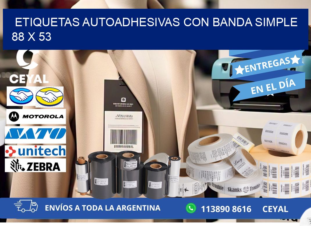 ETIQUETAS AUTOADHESIVAS CON BANDA SIMPLE 88 x 53