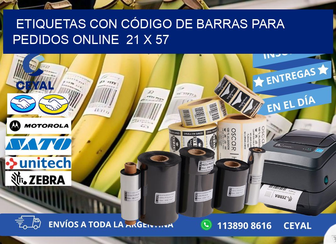 ETIQUETAS CON CÓDIGO DE BARRAS PARA PEDIDOS ONLINE  21 x 57