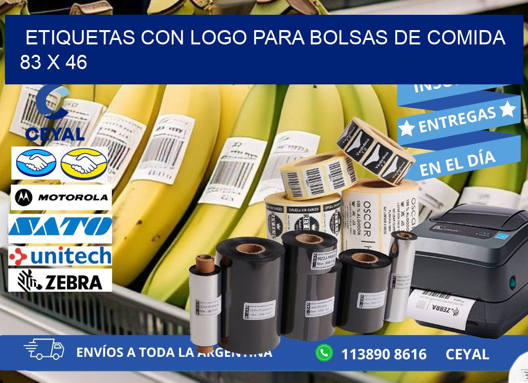 ETIQUETAS CON LOGO PARA BOLSAS DE COMIDA  83 x 46