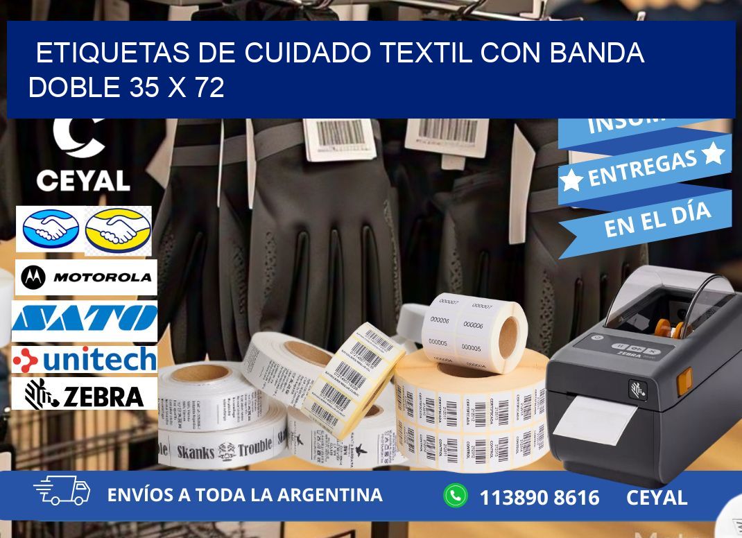 ETIQUETAS DE CUIDADO TEXTIL CON BANDA DOBLE 35 x 72