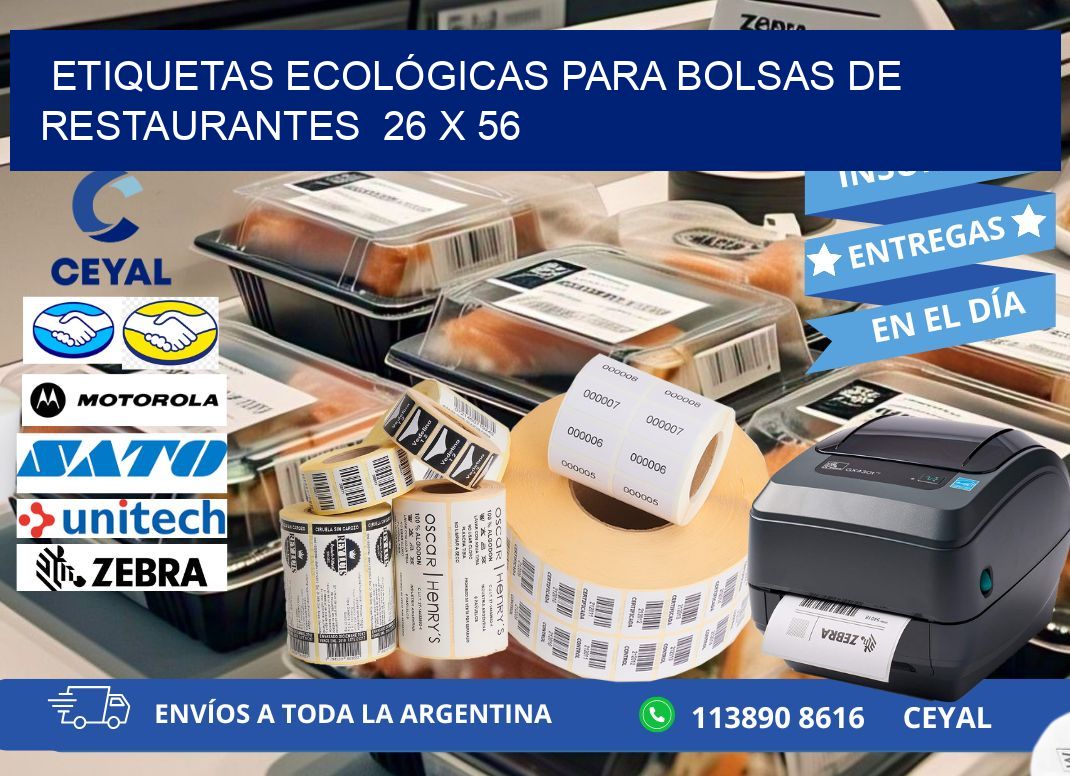 ETIQUETAS ECOLÓGICAS PARA BOLSAS DE RESTAURANTES 26 x 56