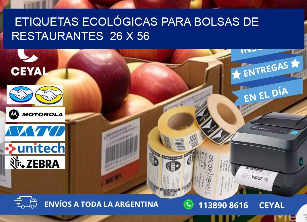 ETIQUETAS ECOLÓGICAS PARA BOLSAS DE RESTAURANTES 26 x 56