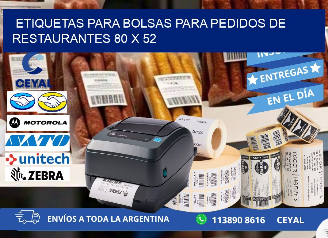 ETIQUETAS PARA BOLSAS PARA PEDIDOS DE RESTAURANTES 80 x 52