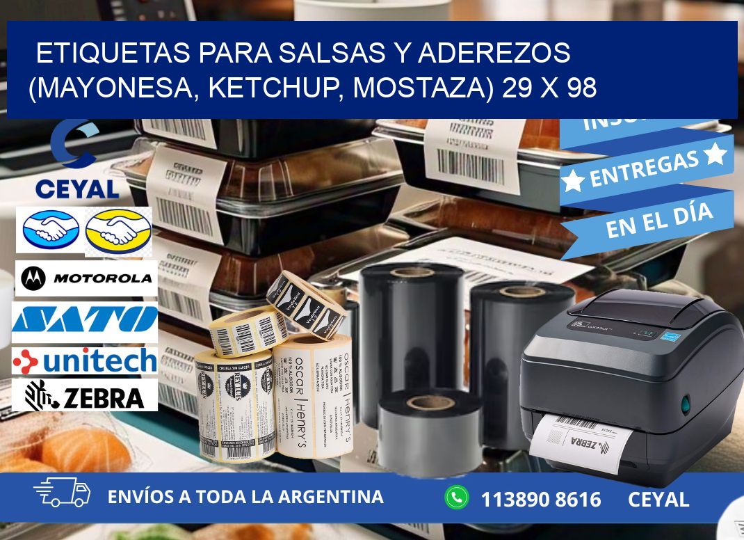 ETIQUETAS PARA SALSAS Y ADEREZOS (MAYONESA, KETCHUP, MOSTAZA) 29 x 98