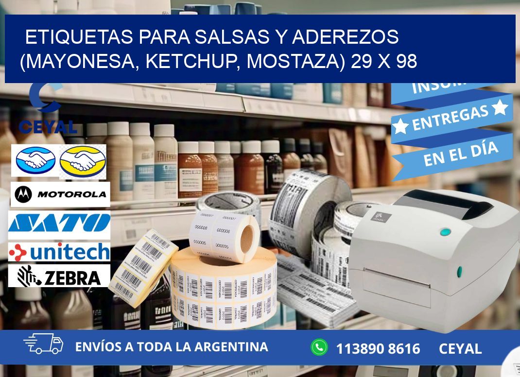 ETIQUETAS PARA SALSAS Y ADEREZOS (MAYONESA, KETCHUP, MOSTAZA) 29 x 98
