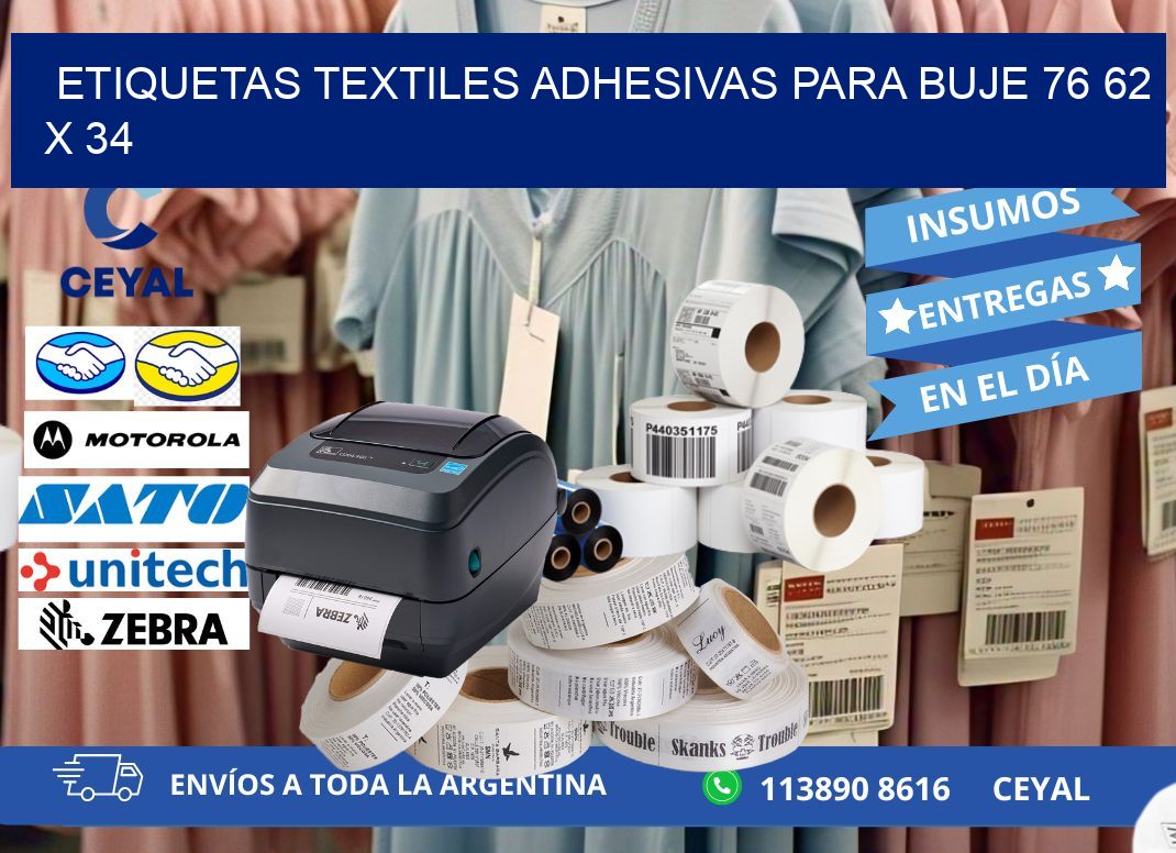 ETIQUETAS TEXTILES ADHESIVAS PARA BUJE 76 62 x 34