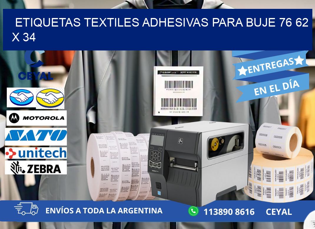 ETIQUETAS TEXTILES ADHESIVAS PARA BUJE 76 62 x 34