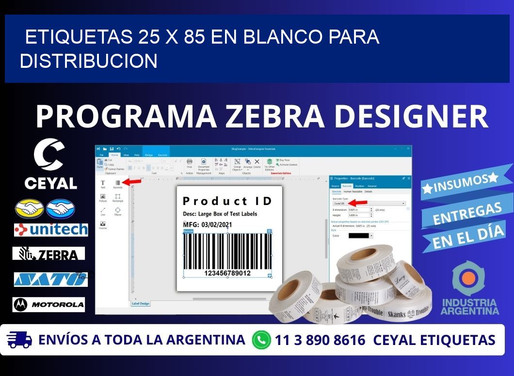 Etiquetas 25 x 85 en blanco para distribucion