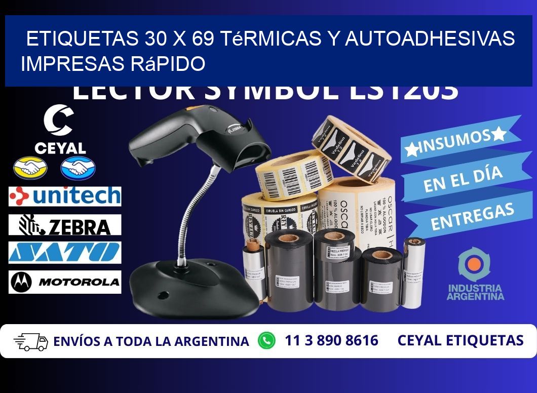 Etiquetas 30 x 69 Térmicas y Autoadhesivas Impresas Rápido