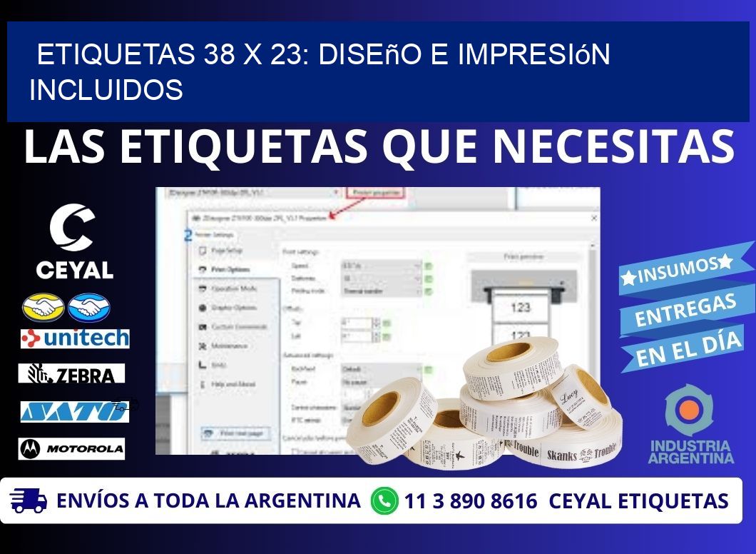 Etiquetas 38 x 23: Diseño e Impresión Incluidos