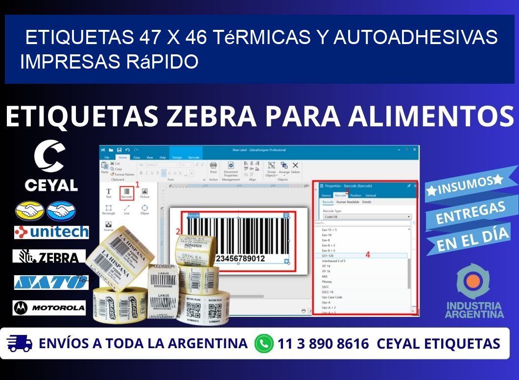 Etiquetas 47 x 46 Térmicas y Autoadhesivas Impresas Rápido