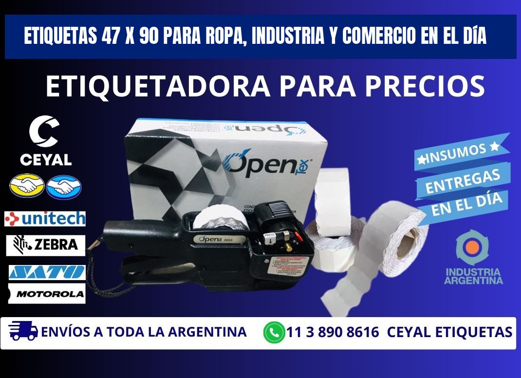 Etiquetas 47 x 90 para Ropa, Industria y Comercio en el Día
