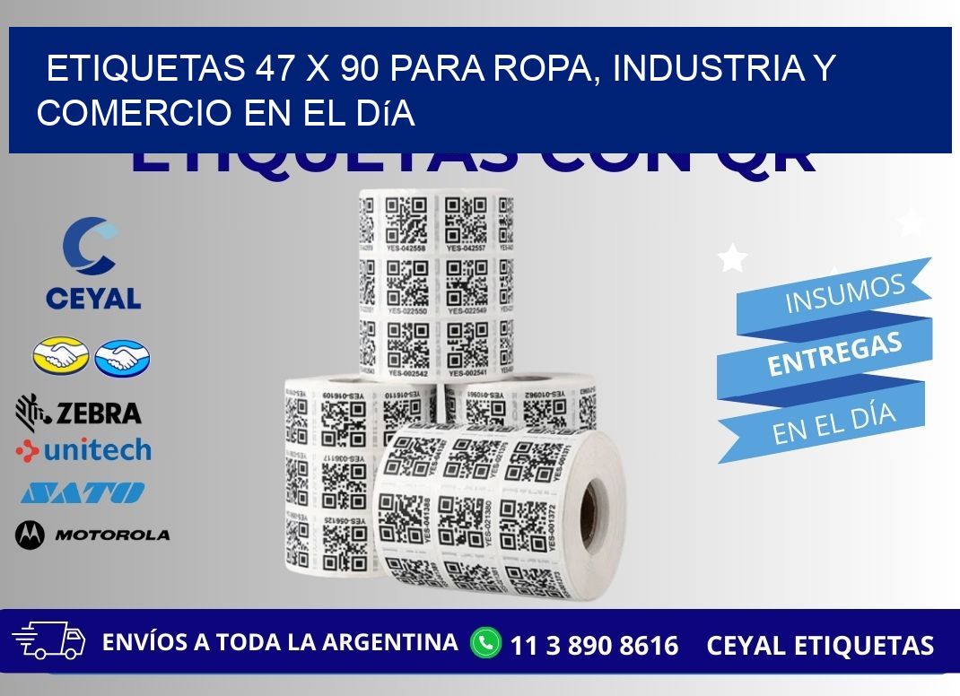 Etiquetas 47 x 90 para Ropa, Industria y Comercio en el Día