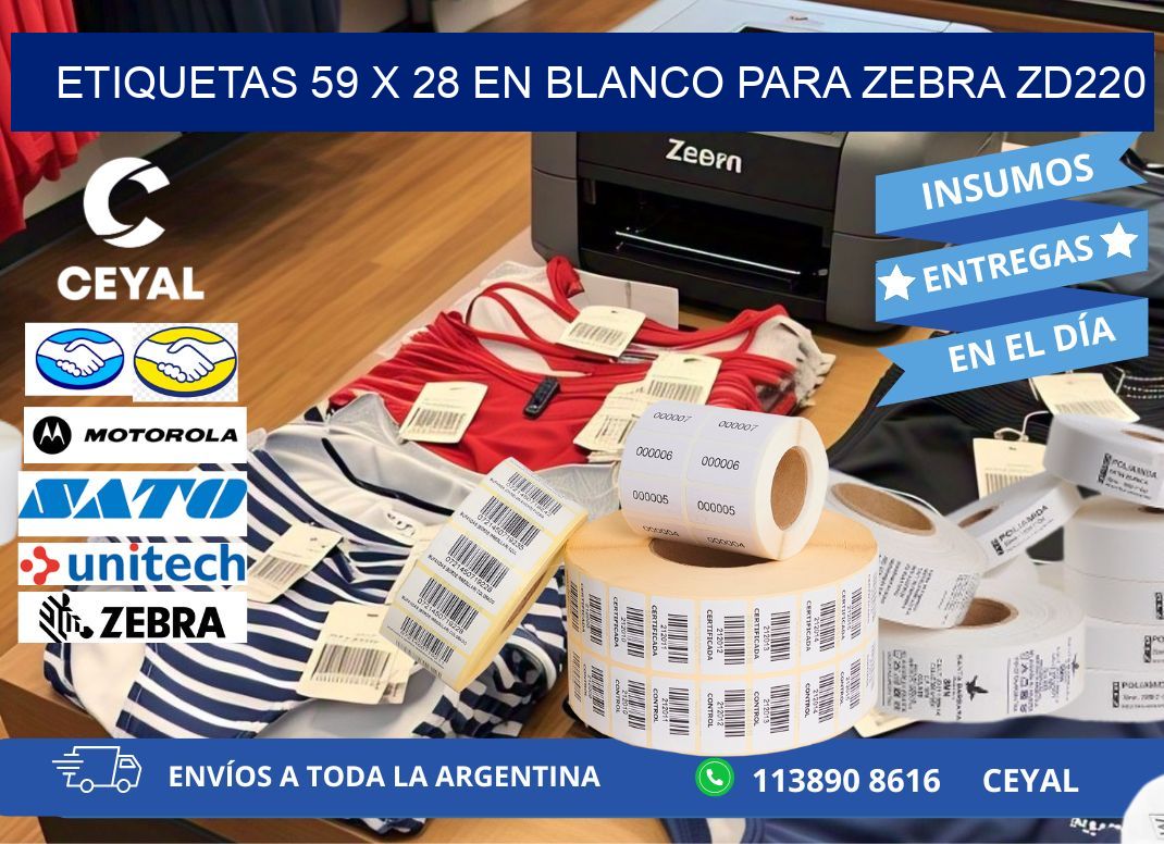 Etiquetas 59 x 28 en blanco para zebra zd220