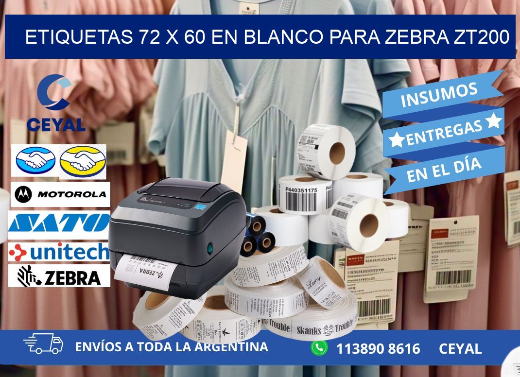 Etiquetas 72 x 60 en blanco para zebra zt200