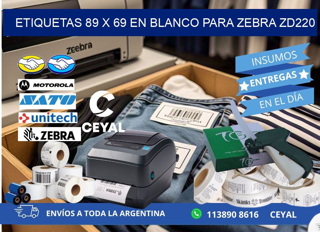 Etiquetas 89 x 69 en blanco para zebra zd220