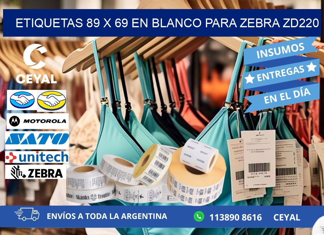 Etiquetas 89 x 69 en blanco para zebra zd220