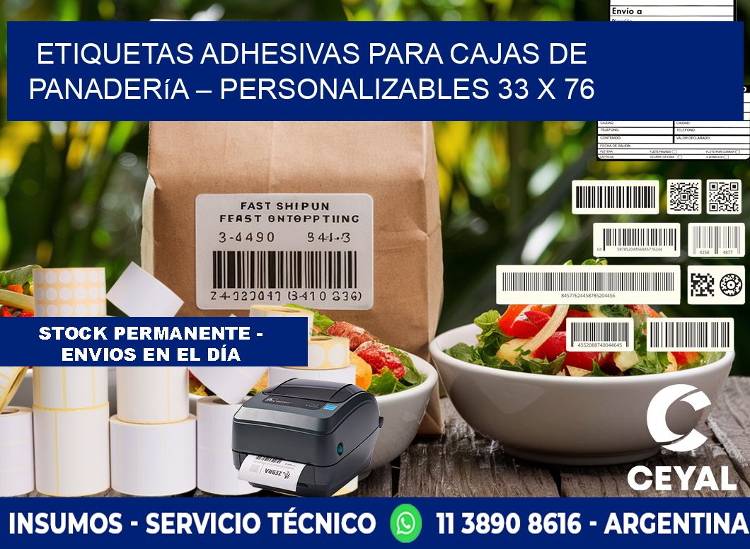 Etiquetas adhesivas para cajas de panadería – Personalizables 33 x 76