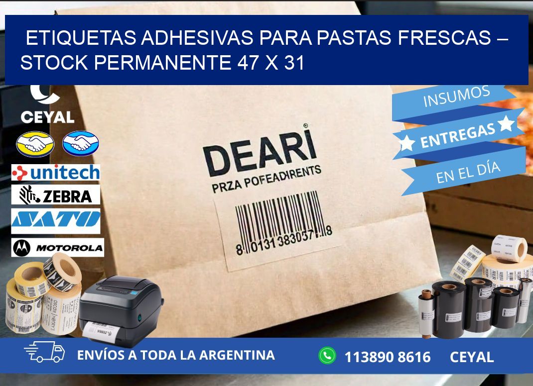 Etiquetas adhesivas para pastas frescas – Stock permanente 47 x 31