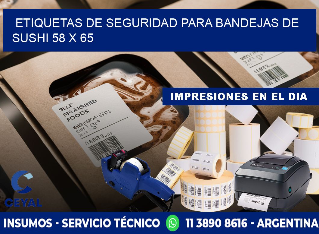Etiquetas de seguridad para bandejas de sushi 58 x 65