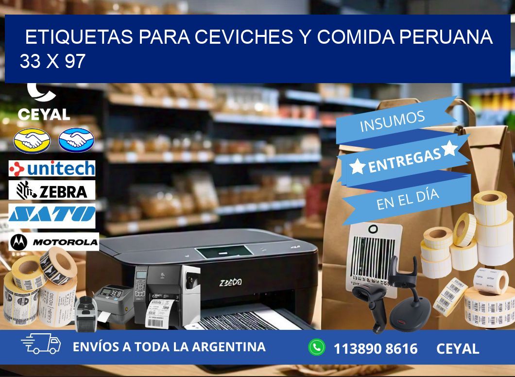 Etiquetas para ceviches y comida peruana 33 x 97
