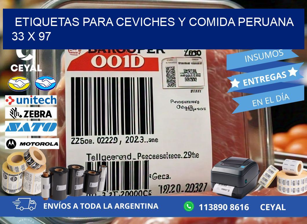 Etiquetas para ceviches y comida peruana 33 x 97