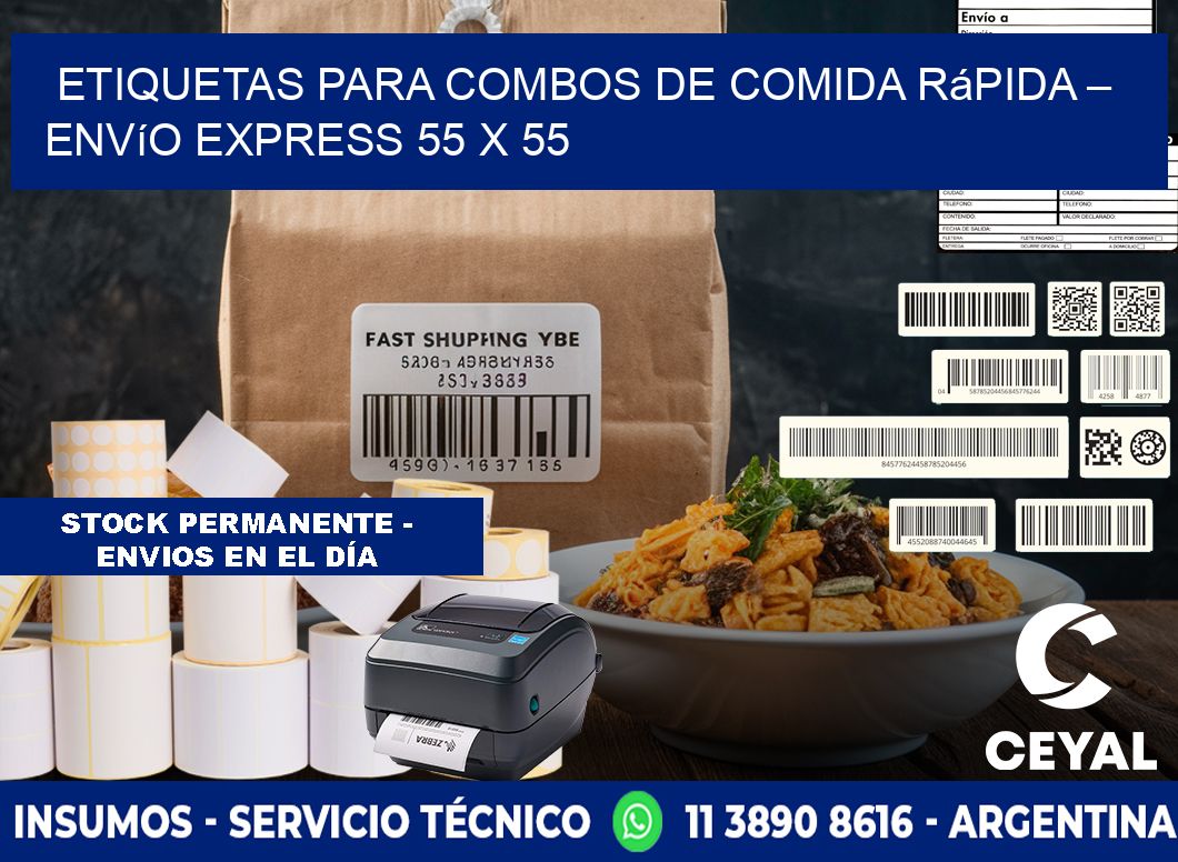 Etiquetas para combos de comida rápida – Envío express 55 x 55