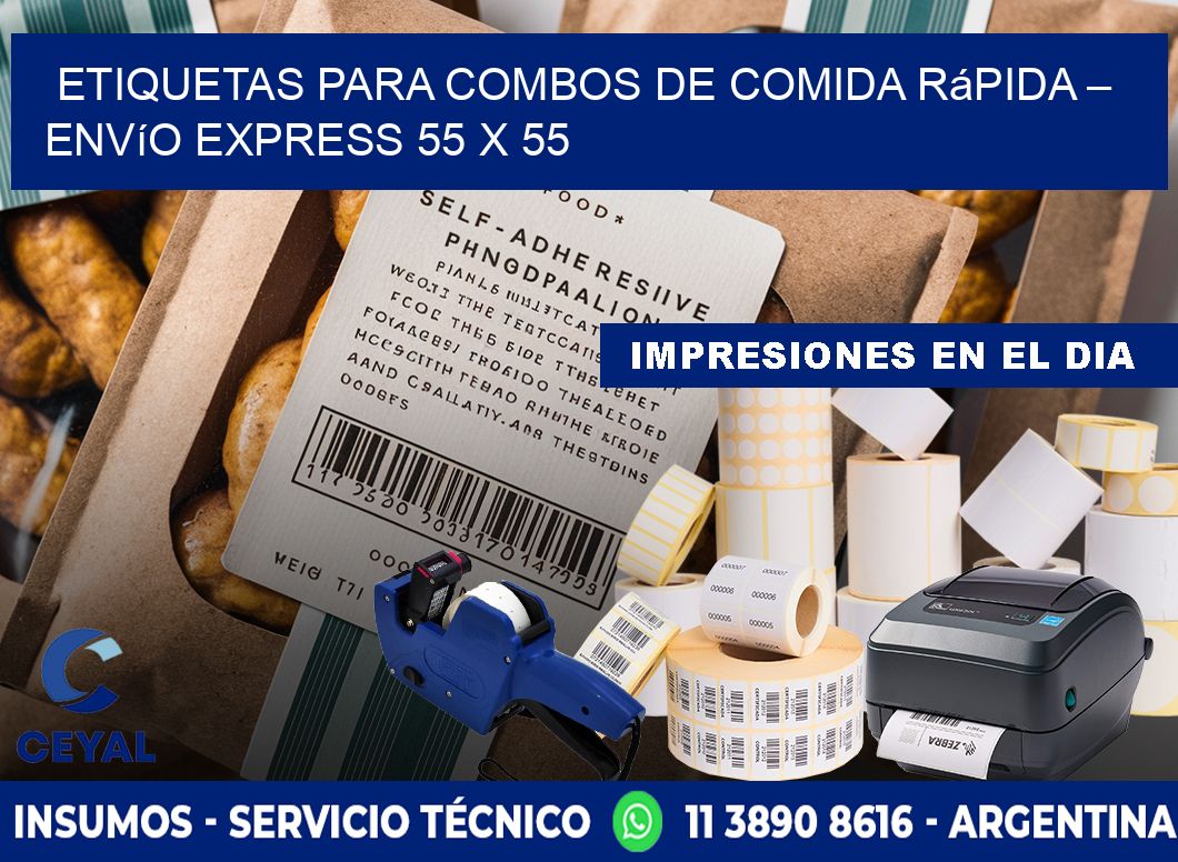 Etiquetas para combos de comida rápida – Envío express 55 x 55