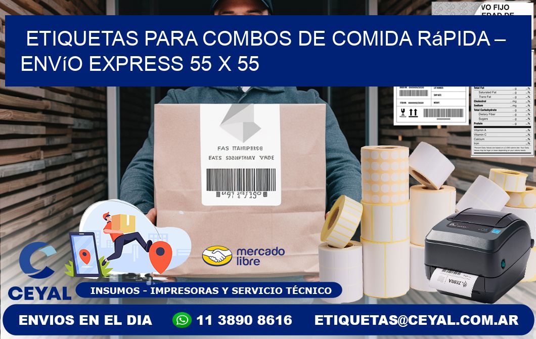 Etiquetas para combos de comida rápida – Envío express 55 x 55